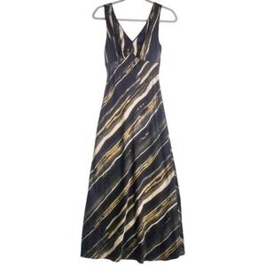 Mila Mae Black Taupe Abstract Midi Dress Sleeveless Flowy Lined XS NWOT